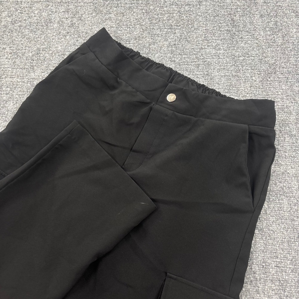 Zara Cargo Pants Size Medium Black Elastic Waist High Rise Wide Leg NWOT Women's